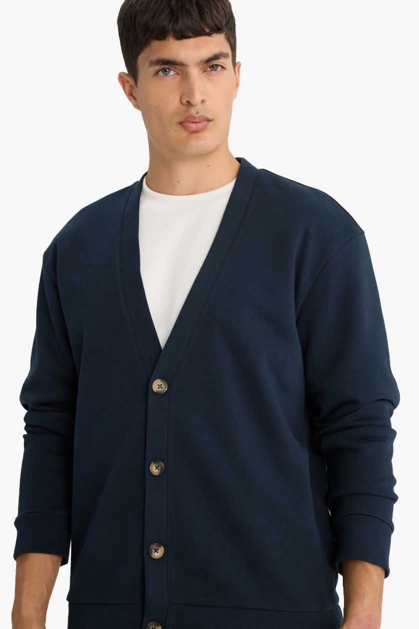 HOMME Marin Cardigan en piqué à col V et boutons Coupe régulière