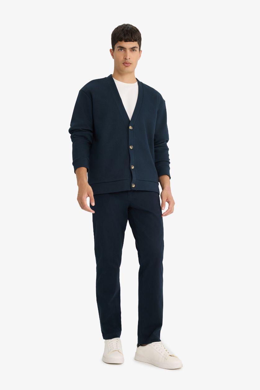 HOMME Marin Cardigan en piqué à col V et boutons Coupe régulière