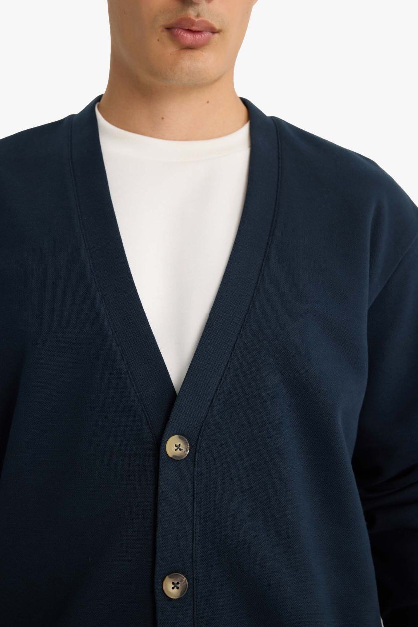 HOMME Marin Cardigan en piqué à col V et boutons Coupe régulière