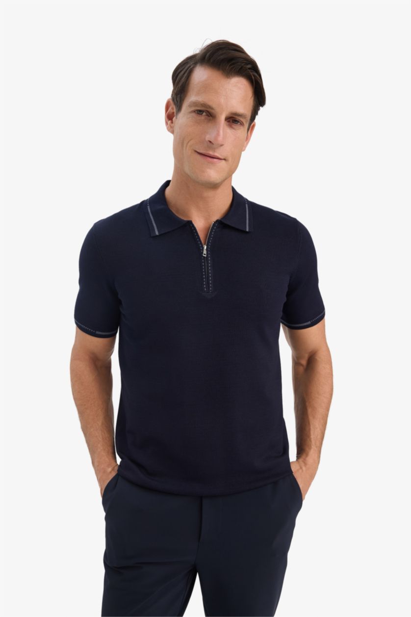 MAN NAVY Standard Fit Polo Collar Knitwear Polo T-Shirt