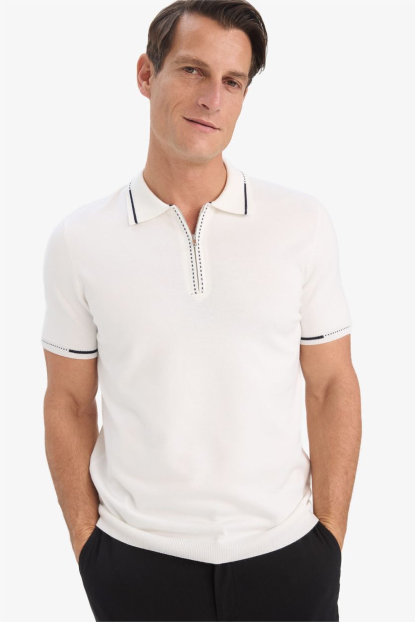 HOMME Blanc T-shirt Polo en maille à manches courtes Coupe standard