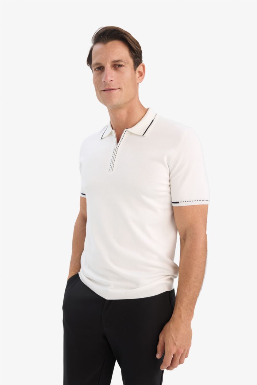 HOMME Blanc T-shirt Polo en maille à manches courtes Coupe standard