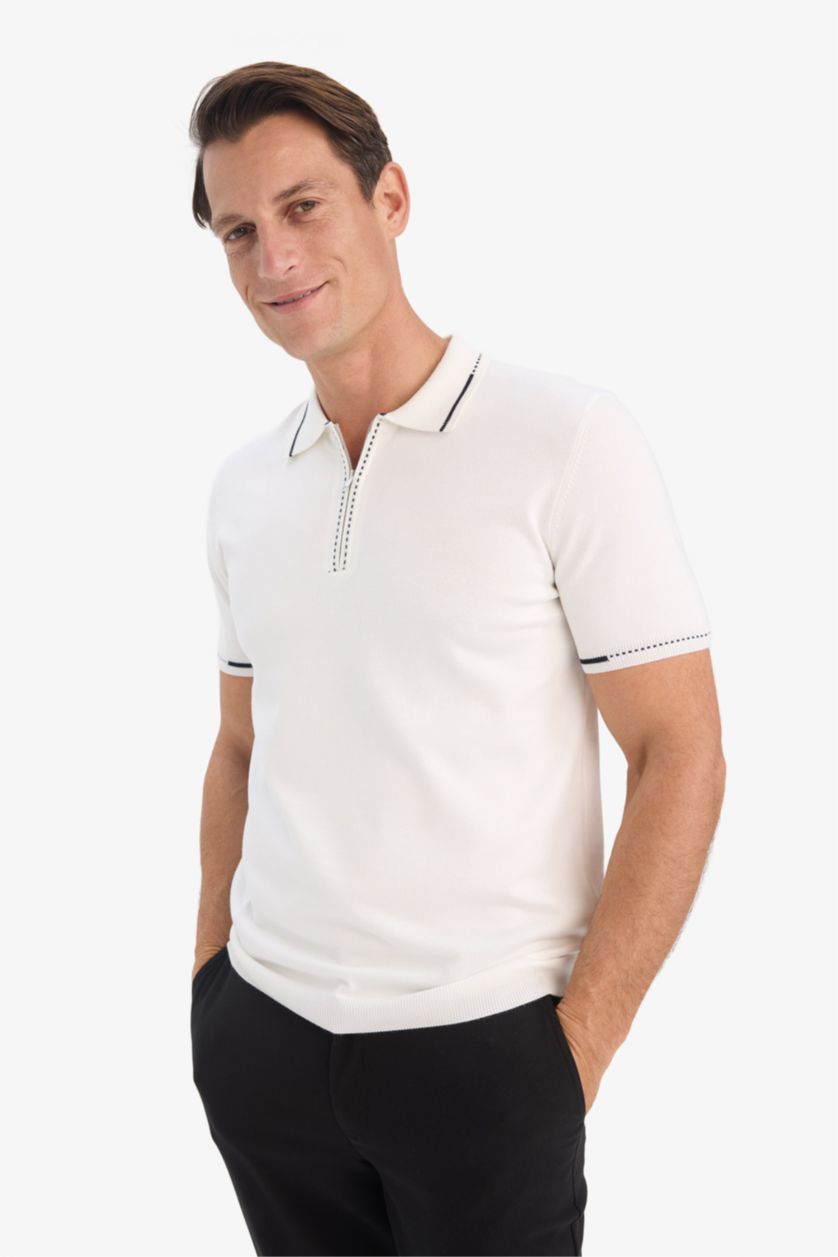 HOMME Blanc T-shirt Polo en maille à manches courtes Coupe standard