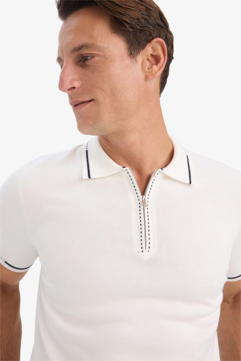HOMME Blanc T-shirt Polo en maille à manches courtes Coupe standard