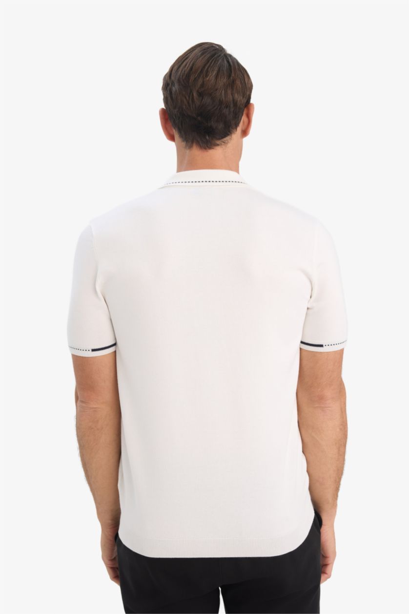 HOMME Blanc T-shirt Polo en maille à manches courtes Coupe standard