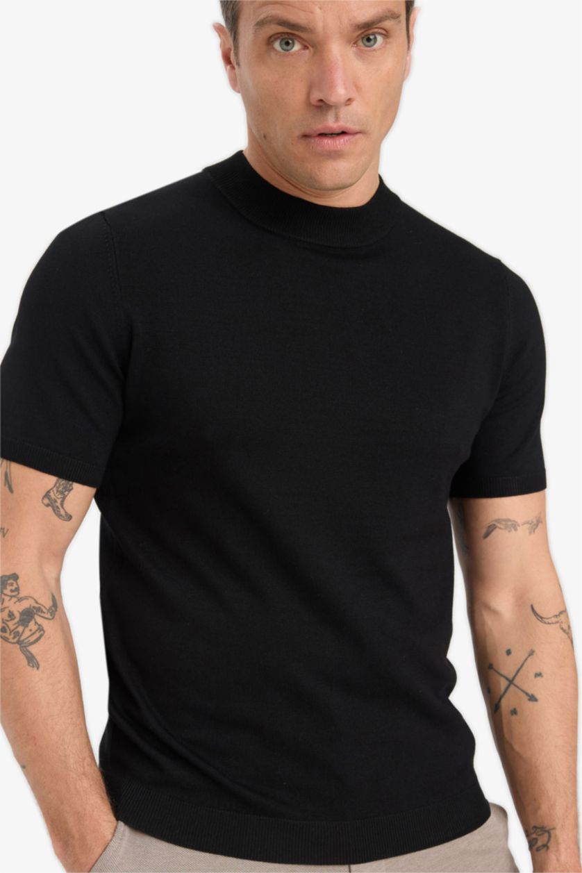 HOMME Noir Coupe standard Tricot T-shirt à manches courtes
