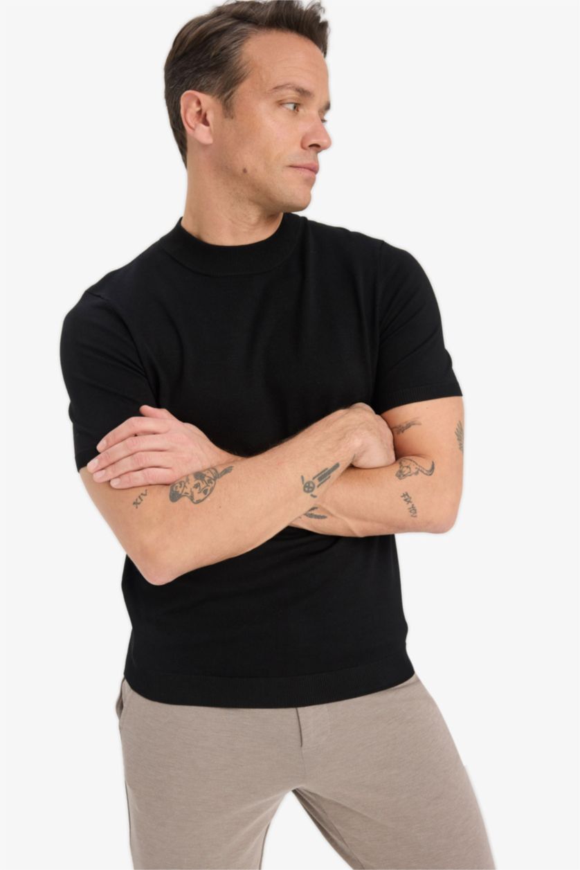 HOMME Noir Coupe standard Tricot T-shirt à manches courtes