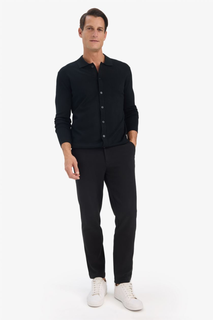 HOMME Noir Cardigan Chemise en tricot à col polo Coupe standard