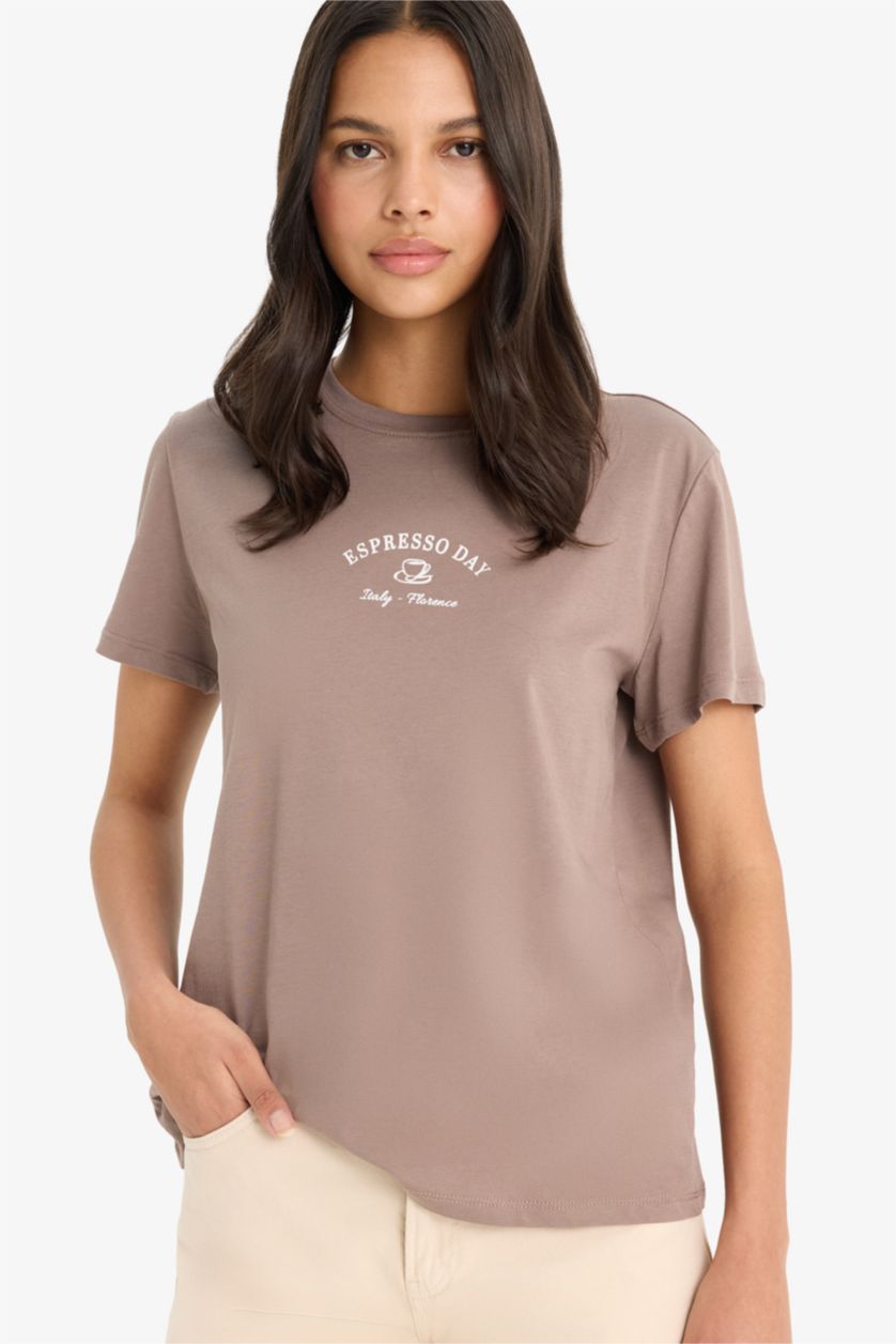 نساء بني فاتح تيشيرت نص ردن بطبعة شعار قصة مريحة