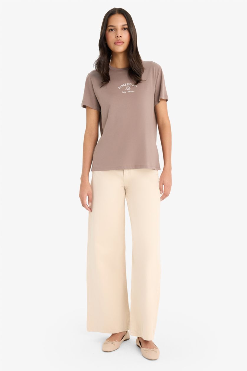 نساء بني فاتح تيشيرت نص ردن بطبعة شعار قصة مريحة