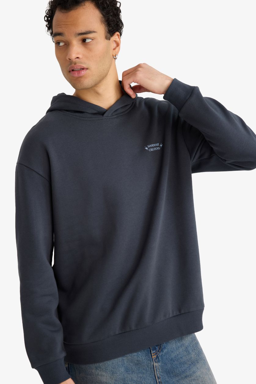 رجالي أنثرا سويت شيرت اوفر سايز بكابيشون وطبعة من الخلف