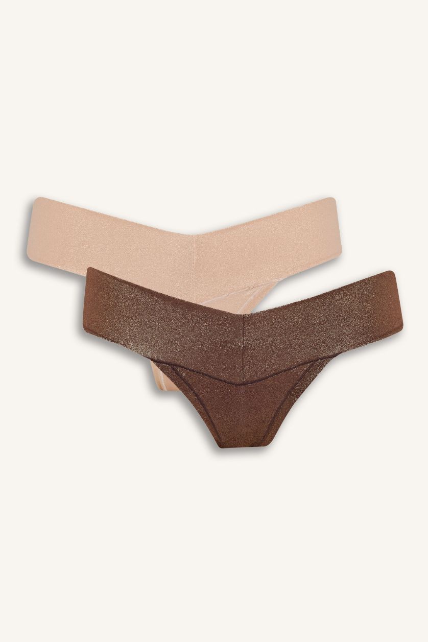 Woman Light Pink Glittery 2 Piece Panties