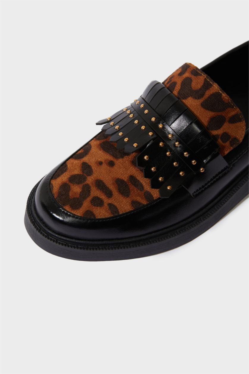 WOMAN Black Woman Flat Heel Faux Leather Loafer Shoes