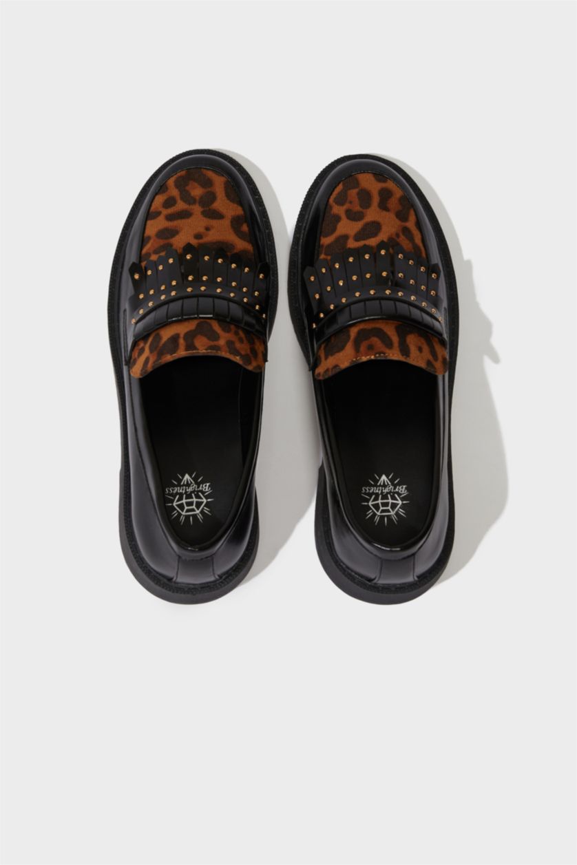 WOMAN Black Woman Flat Heel Faux Leather Loafer Shoes