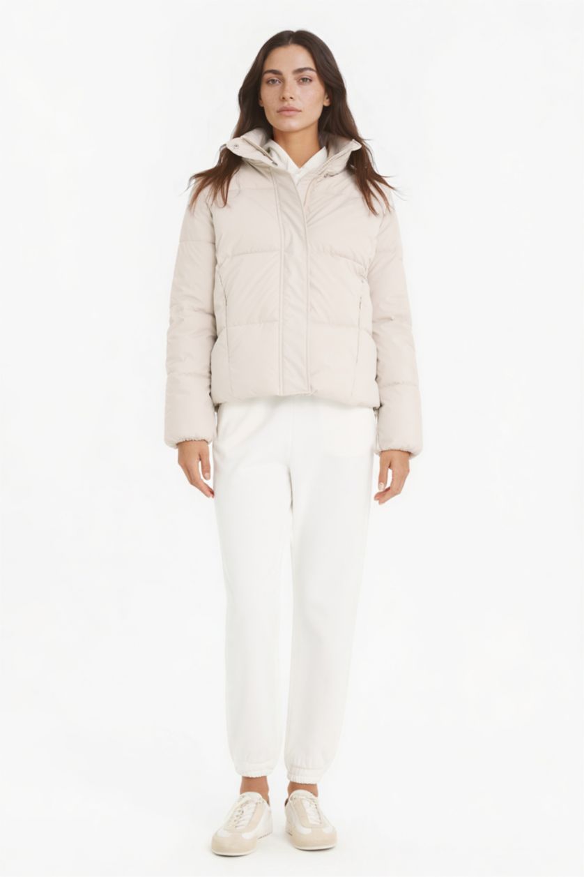 حريمي اللون الرملي جاكيت بامب قصة عادية بكابيشون