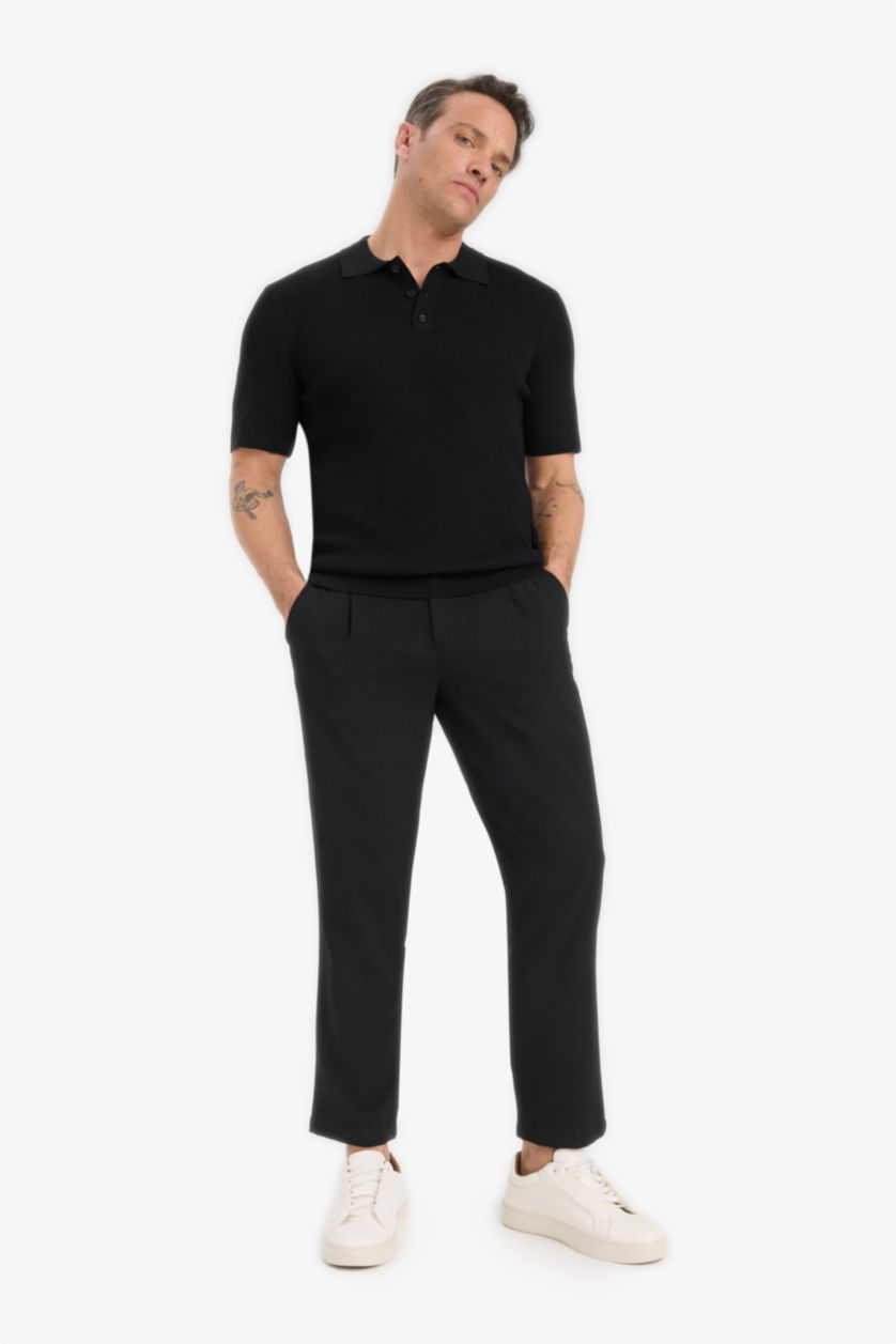 رجال أسود Standard Fit Knitwear Short Sleeve Polo T-Shirt