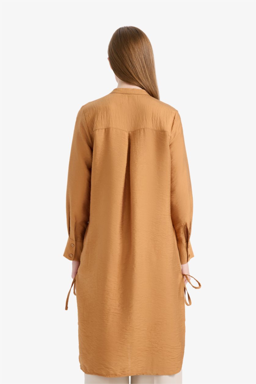 نساء جملي قميص طويل كم طويل قصة عادية