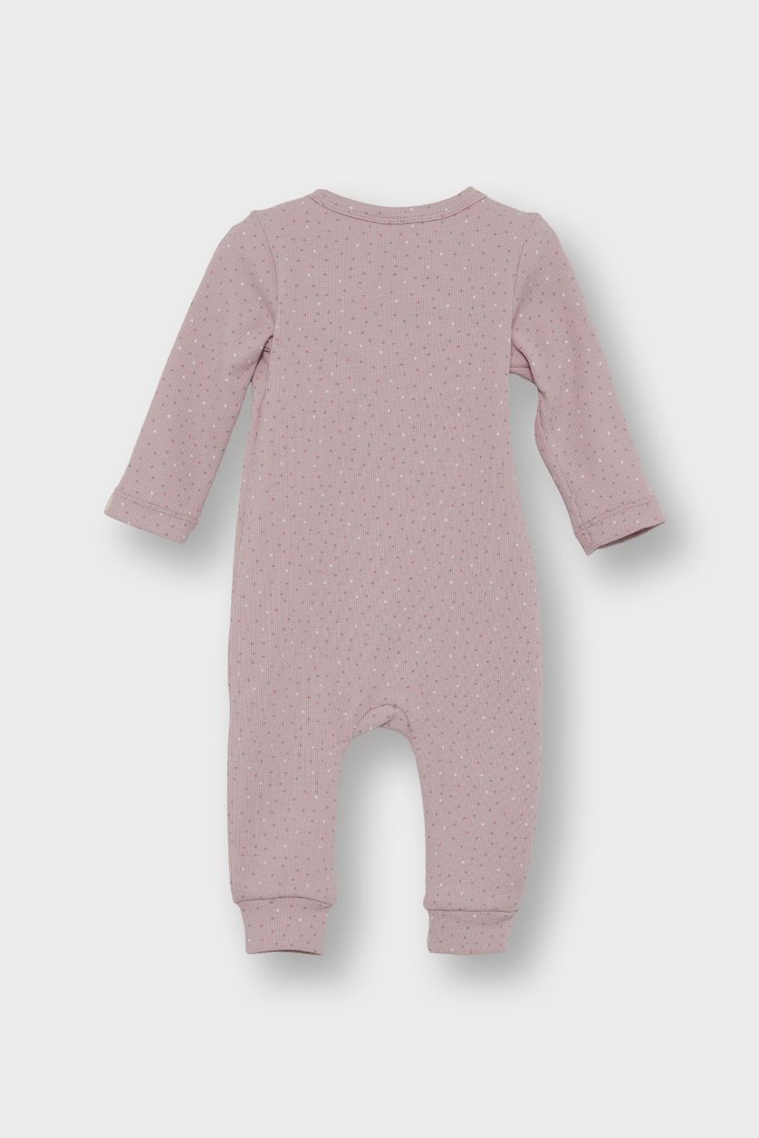 Kız Bebek Lila Puantiyeli Fitilli Kaşkorse Uzun Kollu Tulum Kız Bebek Yenidoğan