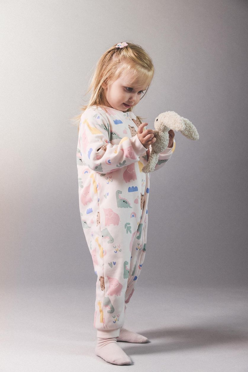 BABY GIRL Light Pink Baby Girl 1 Tog Fiber Dinosaur Printed Zippered Jumpsuit