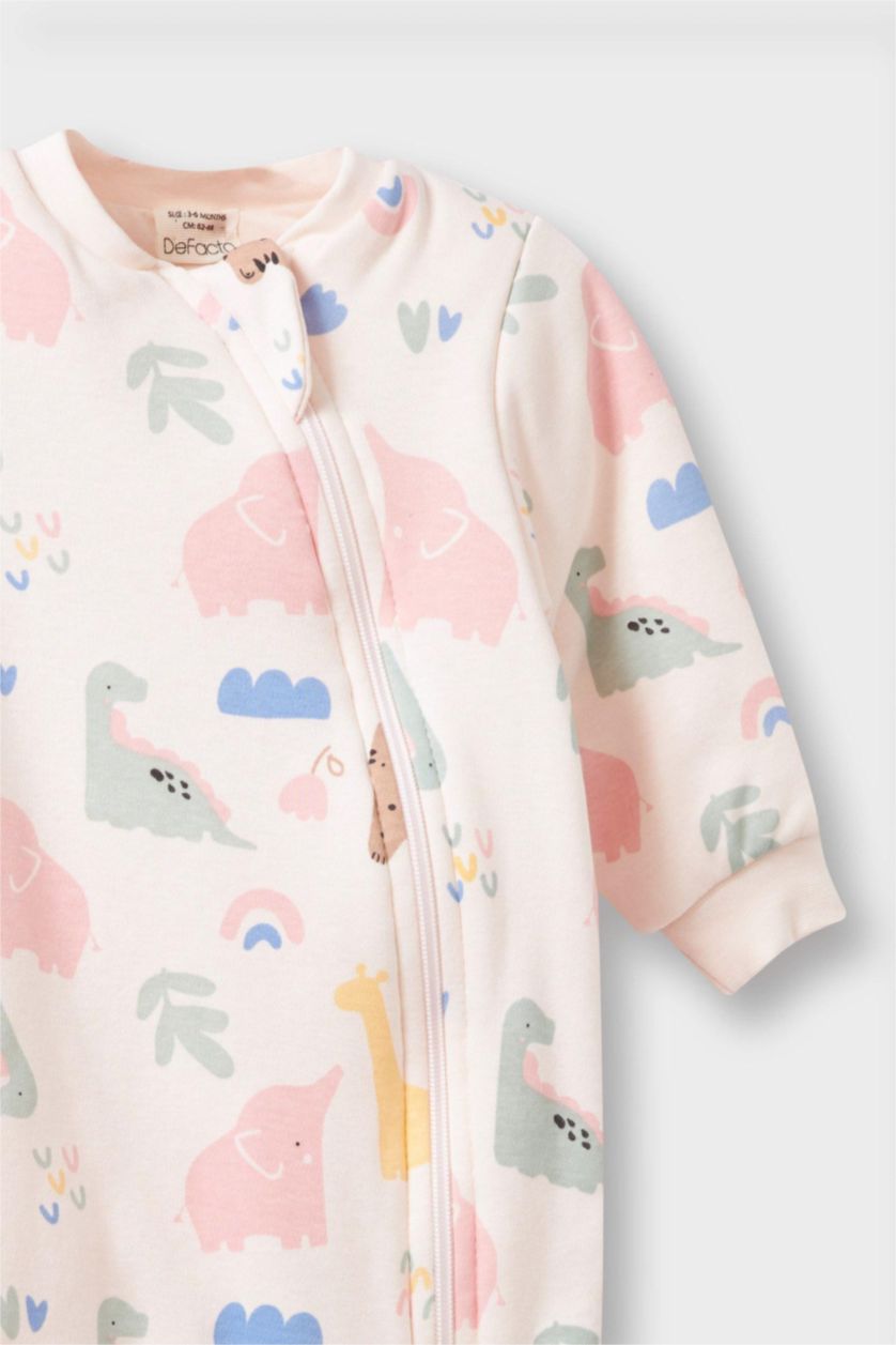 BABY GIRL Light Pink Baby Girl 1 Tog Fiber Dinosaur Printed Zippered Jumpsuit