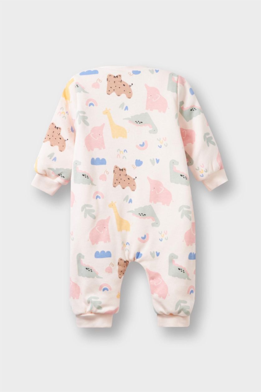 BABY GIRL Light Pink Baby Girl 1 Tog Fiber Dinosaur Printed Zippered Jumpsuit