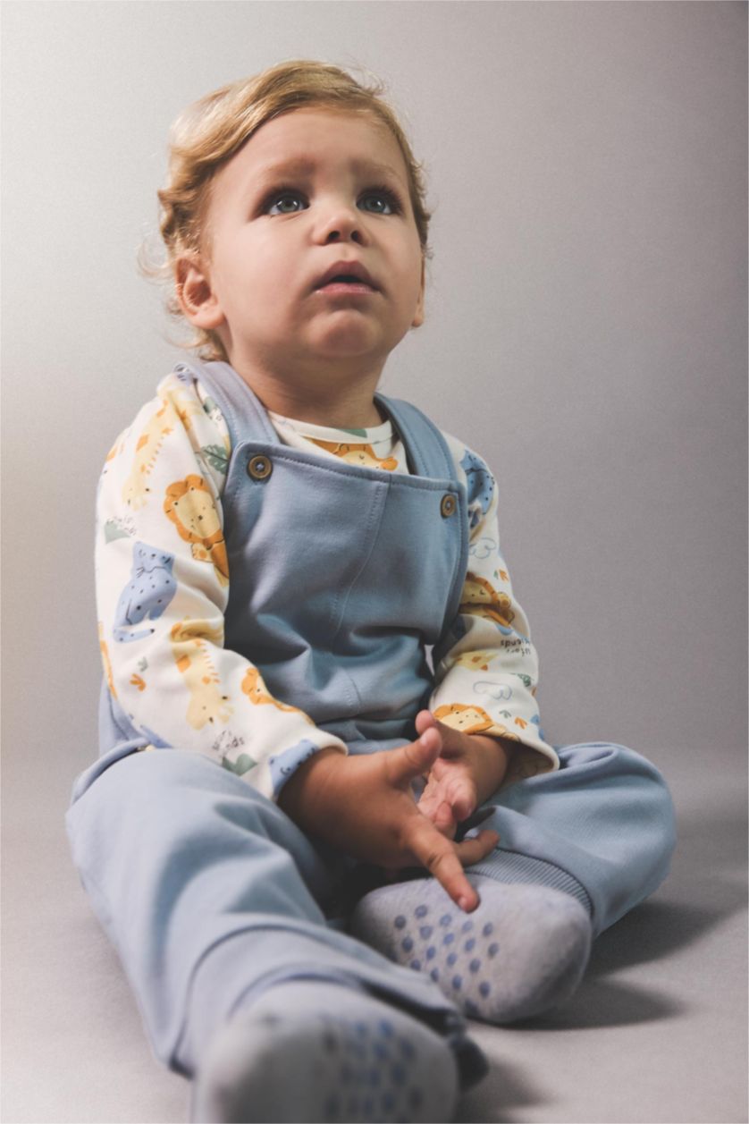 طفل صغير أزرق سيت بيبي ولادي تيشيرت وجمبسوت بطبعة سفاري - قطعتين