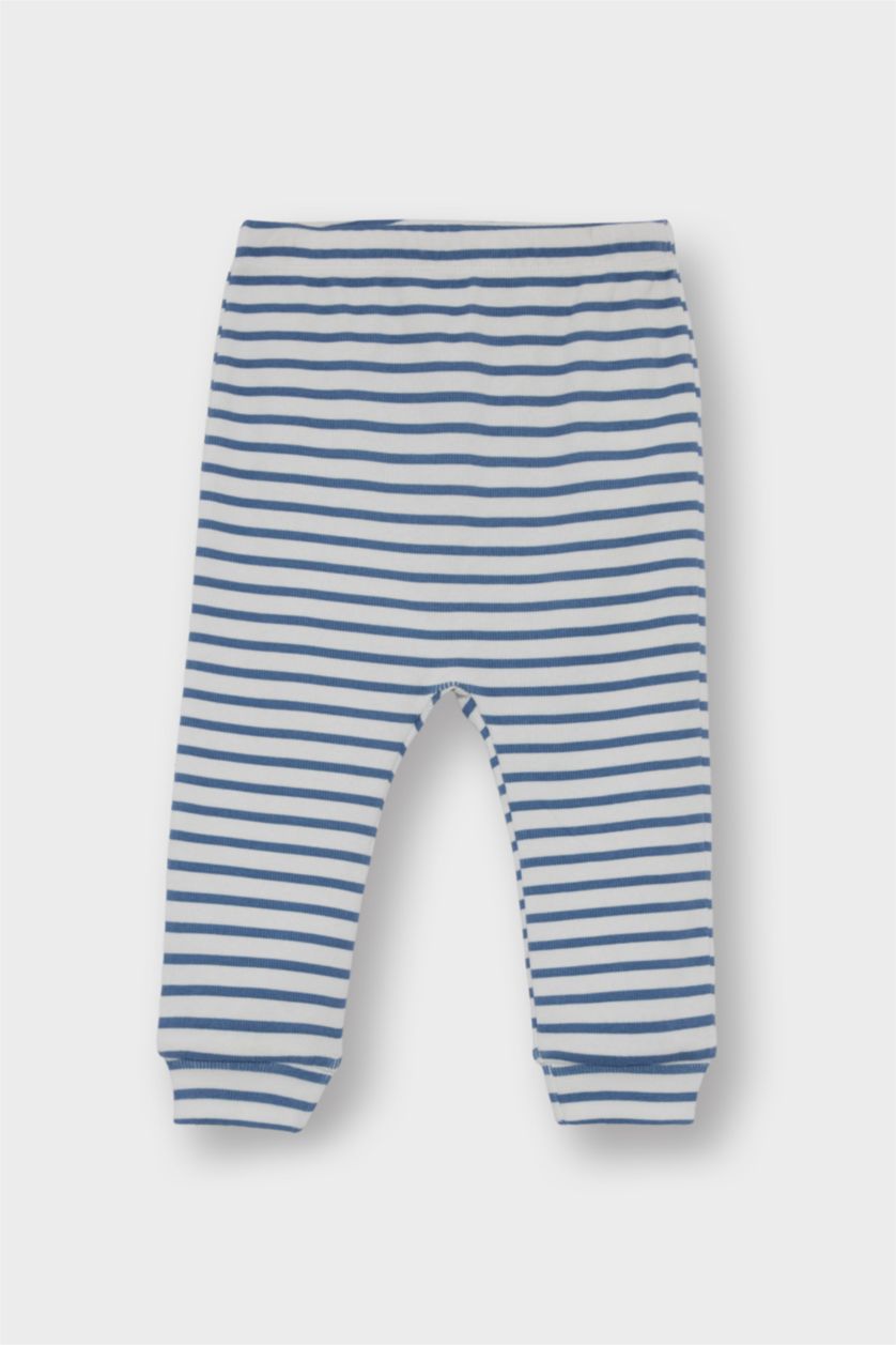 Erkek Bebek Mavi Erkek Bebek 3'lü Takım Kapüşonlu Düğmeli Hırka Baskılı Uzun Kollu Tişört Çizgili Alt