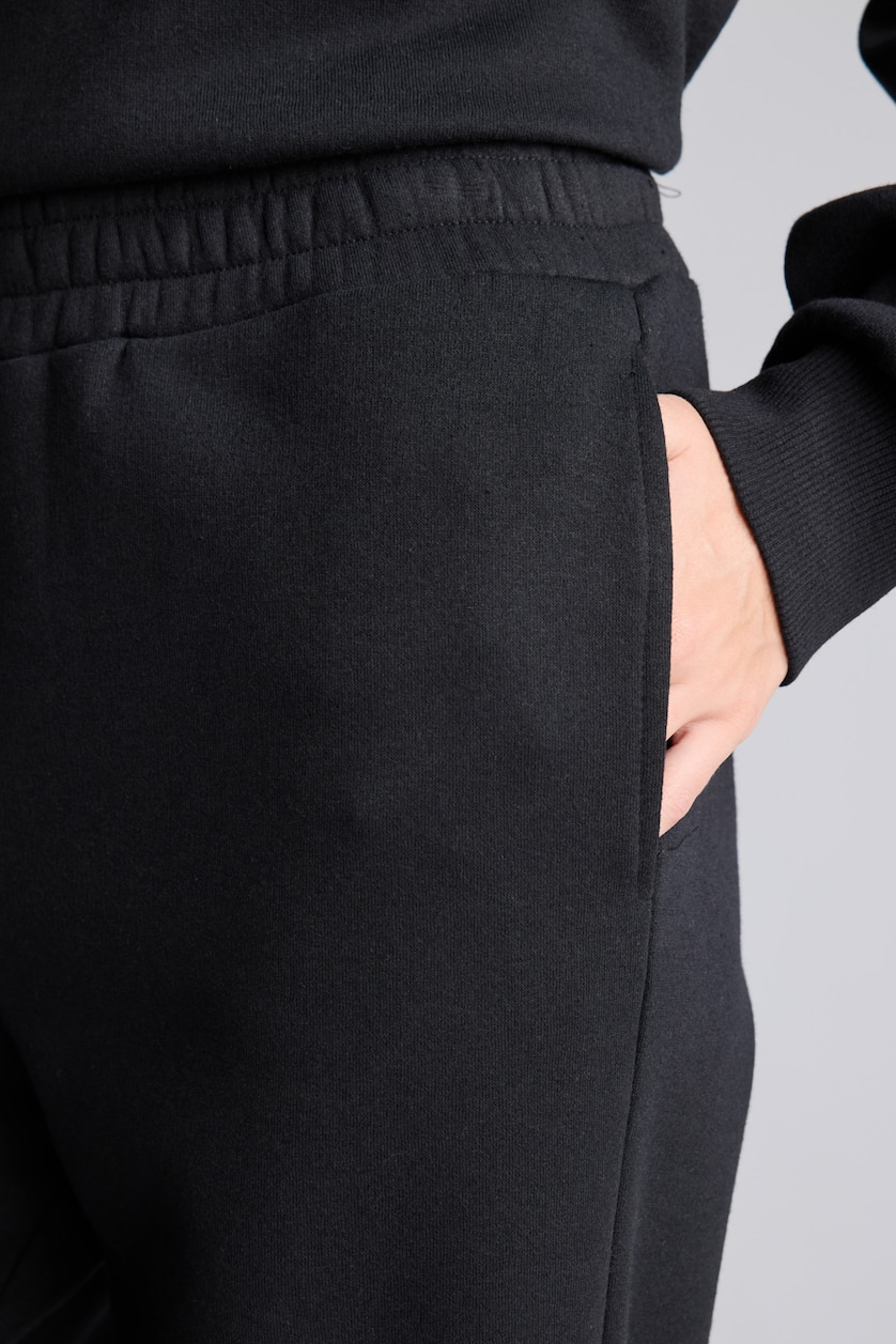 Woman Black Straight Fit Thick Sweatshirt Fabric Trousers
