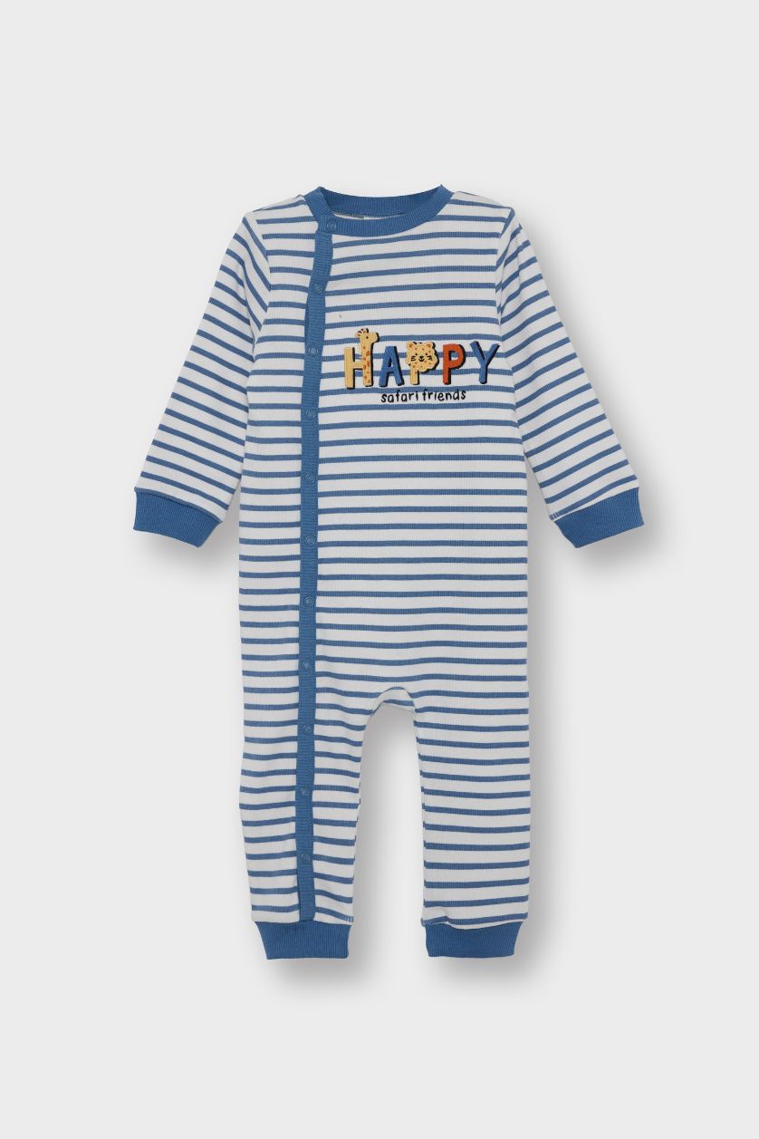 Baby Boy Blue Camisole Regular Fit Crew Neck Slogan Jumpsuit