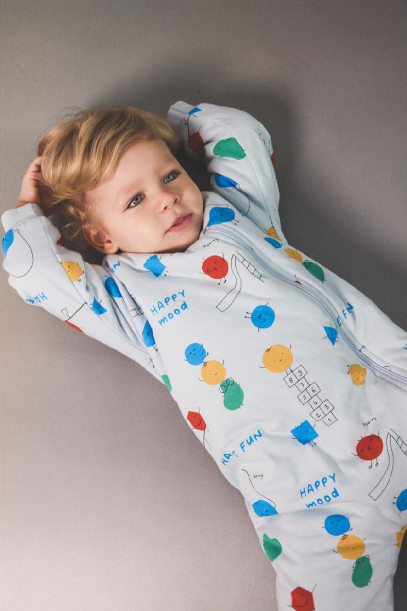 Erkek Bebek Açık Mavi 1 Tog Elyaf Desenli Penye Uzun Kollu Tulum Erkek Bebek Yenidoğan