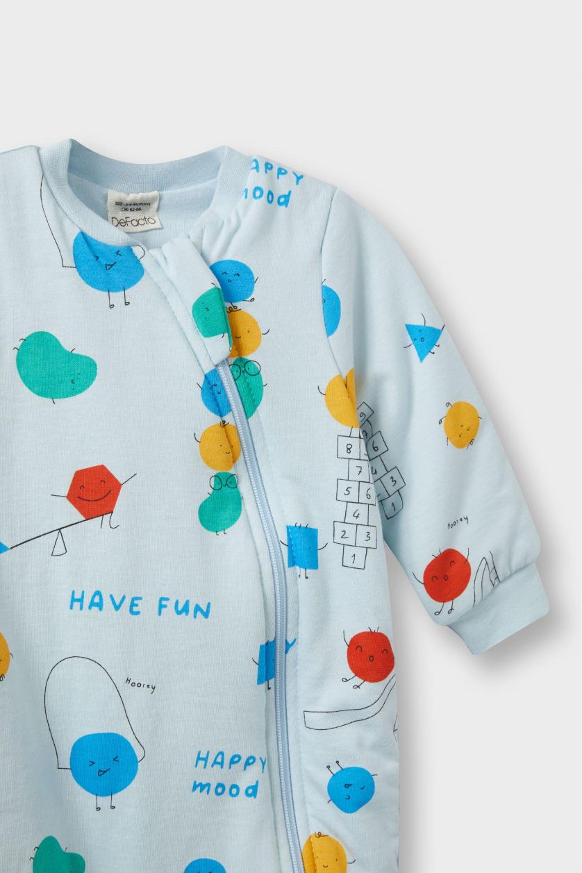 Erkek Bebek Açık Mavi 1 Tog Elyaf Desenli Penye Uzun Kollu Tulum Erkek Bebek Yenidoğan