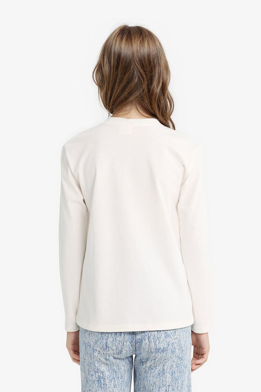 Girls & Teens Ecru Girl Oversize Fit Crew Neck Slogan Printed T-Shirt