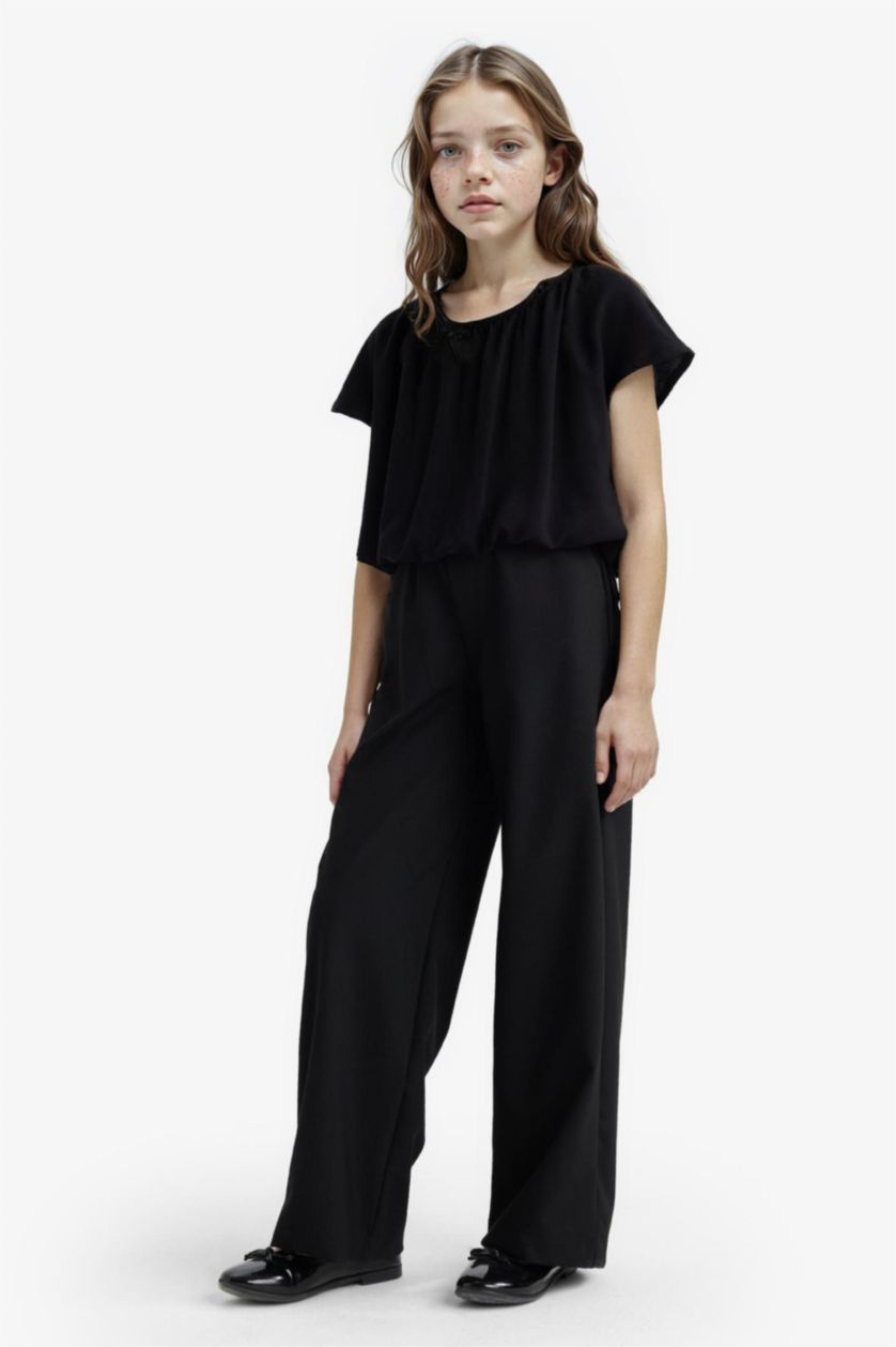 Kız Çocuk - Genç Kız Siyah Wide Leg Geniş Paça Pantolon Kız Çocuk