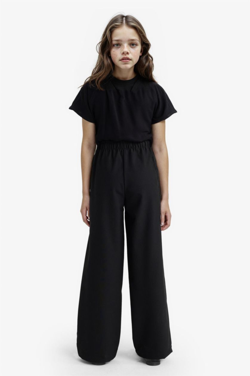 Kız Çocuk - Genç Kız Siyah Wide Leg Geniş Paça Pantolon Kız Çocuk