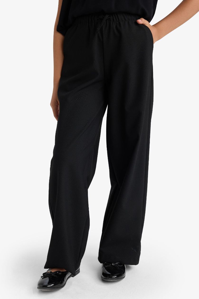 Kız Çocuk - Genç Kız Siyah Wide Leg Geniş Paça Pantolon Kız Çocuk