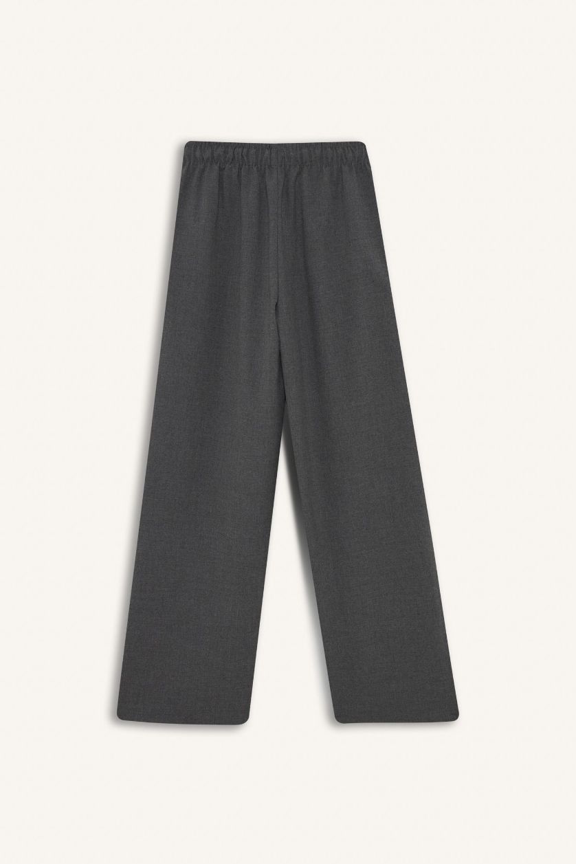 Kız Çocuk - Genç Kız Gri Wide Leg Geniş Paça Okul Pantolonu Kız Çocuk