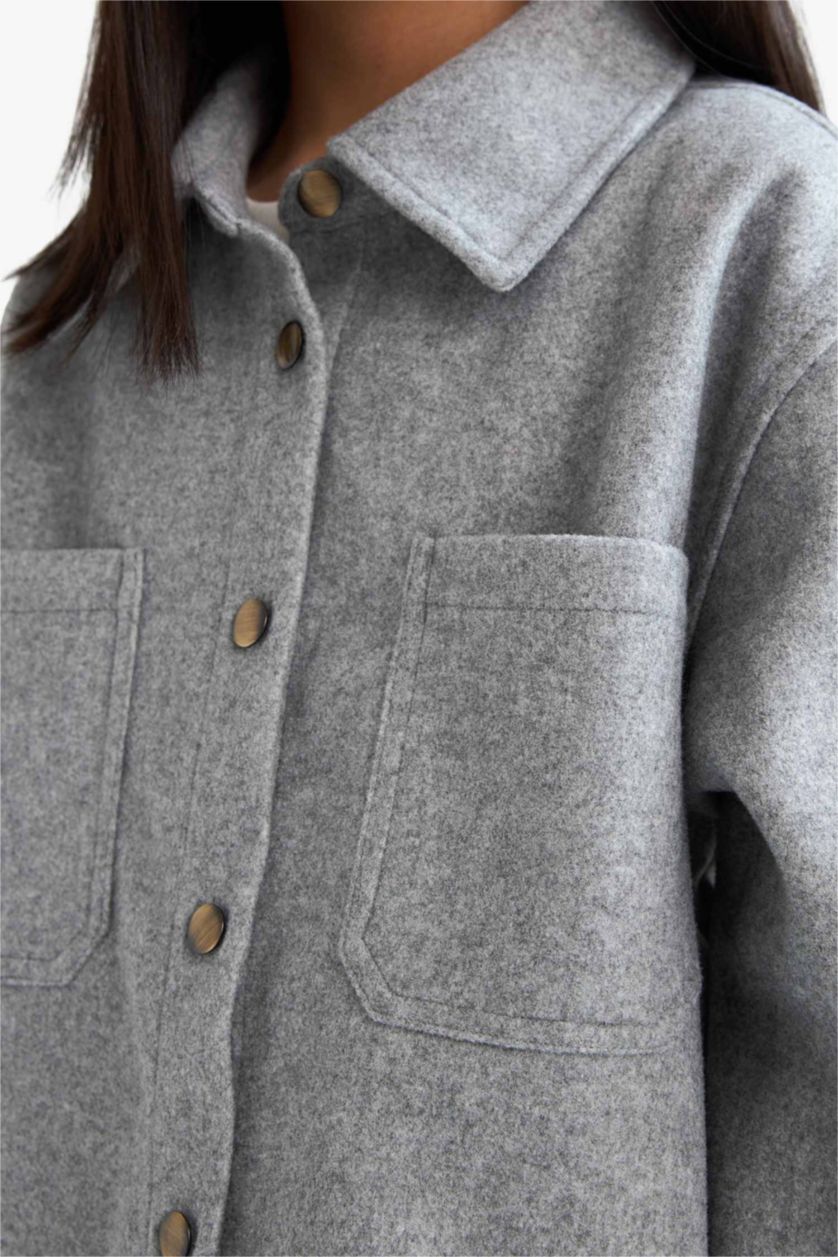 GIRLS & TEENS Light Grey Melange Girl Long Sleeve Buttoned Shirt