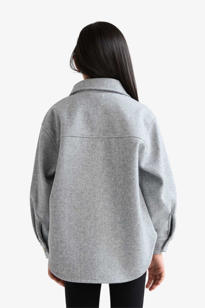 GIRLS & TEENS Light Grey Melange Girl Long Sleeve Buttoned Shirt