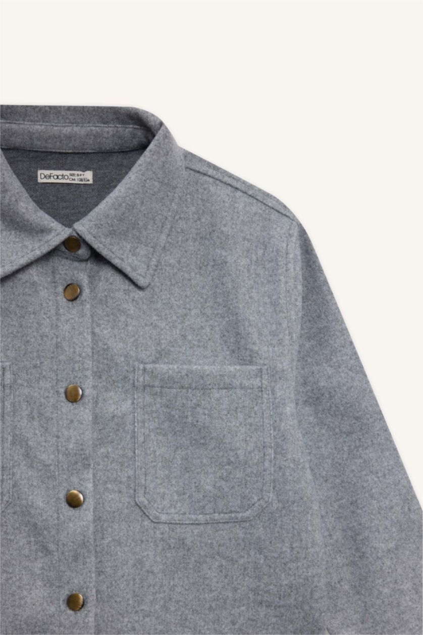 GIRLS & TEENS Light Grey Melange Girl Long Sleeve Buttoned Shirt