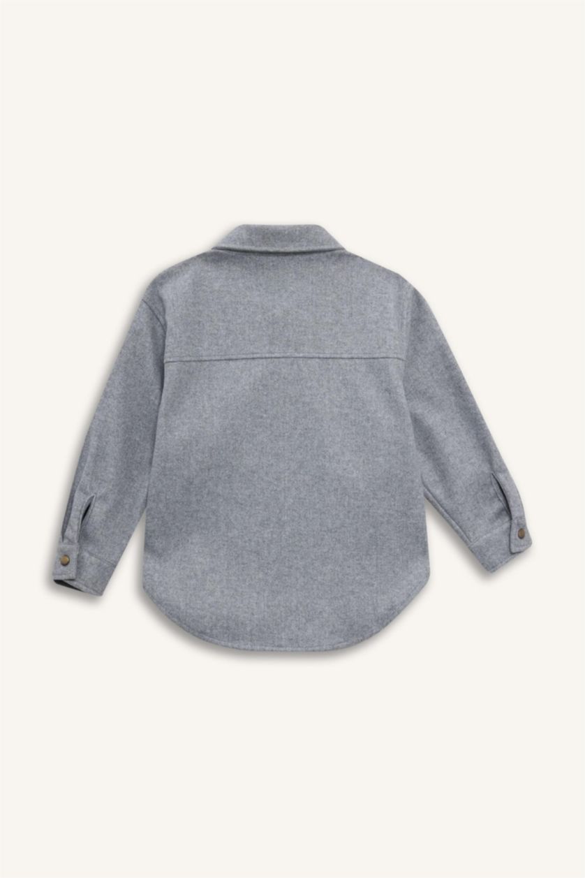 GIRLS & TEENS Light Grey Melange Girl Long Sleeve Buttoned Shirt