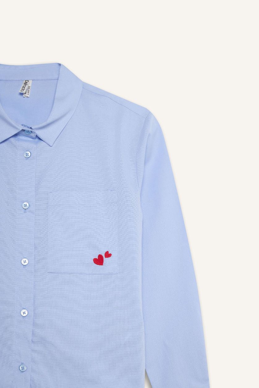 بناتي أزرق فاتح قميص كم طويل أوكسفورد اوفر سايز