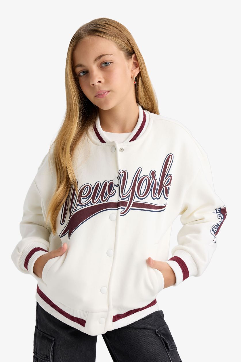 FILLES Écru Blouson Bomber imprimé à col collège pour fille