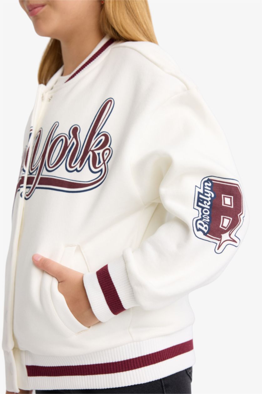 FILLES Écru Blouson Bomber imprimé à col collège pour fille