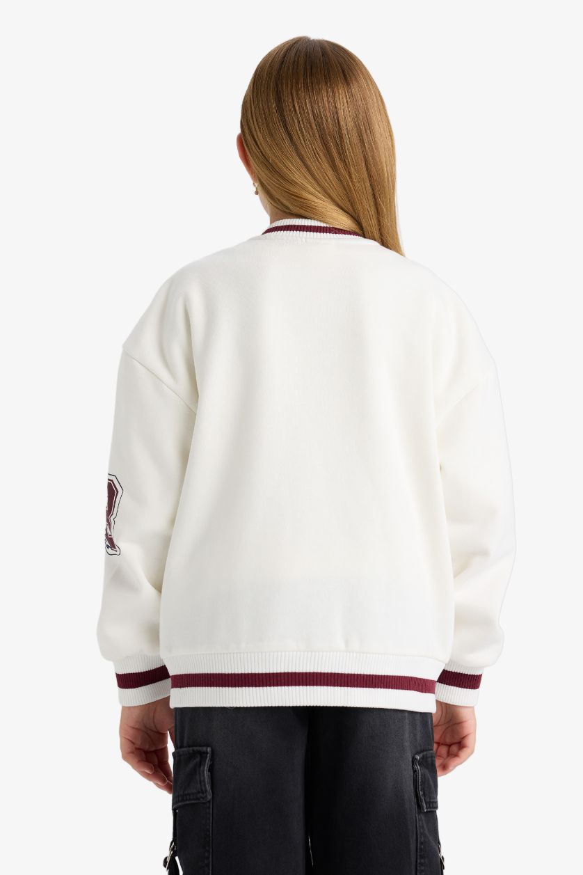 FILLES Écru Blouson Bomber imprimé à col collège pour fille