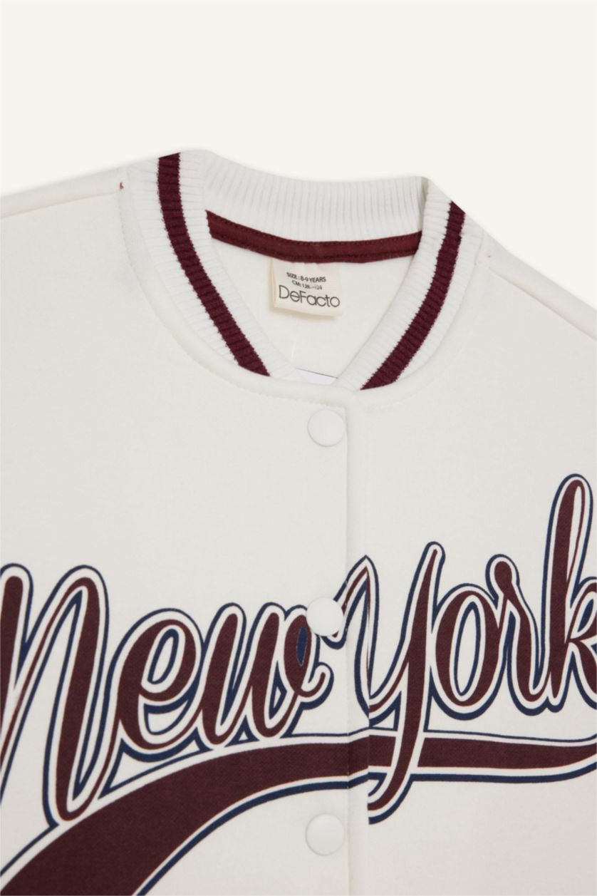 FILLES Écru Blouson Bomber imprimé à col collège pour fille