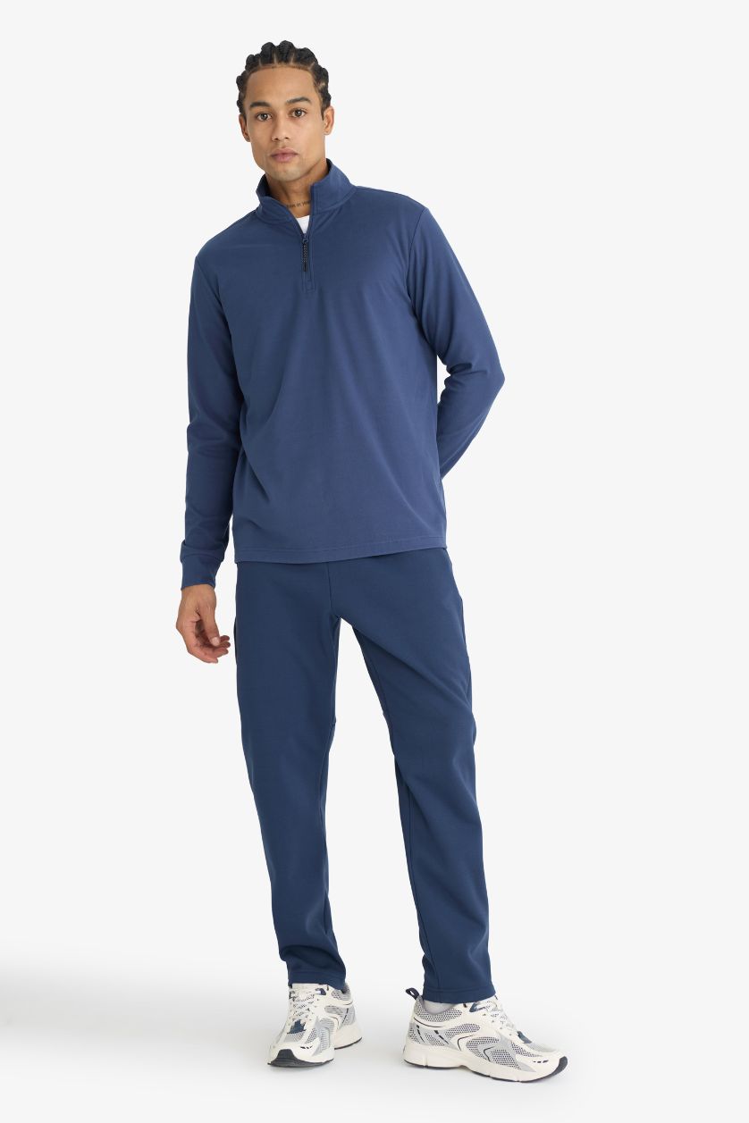 Erkek Lacivert Standart Fit Dik Yaka Yarım Fermuarlı Polar Sporcu Sweatshirt