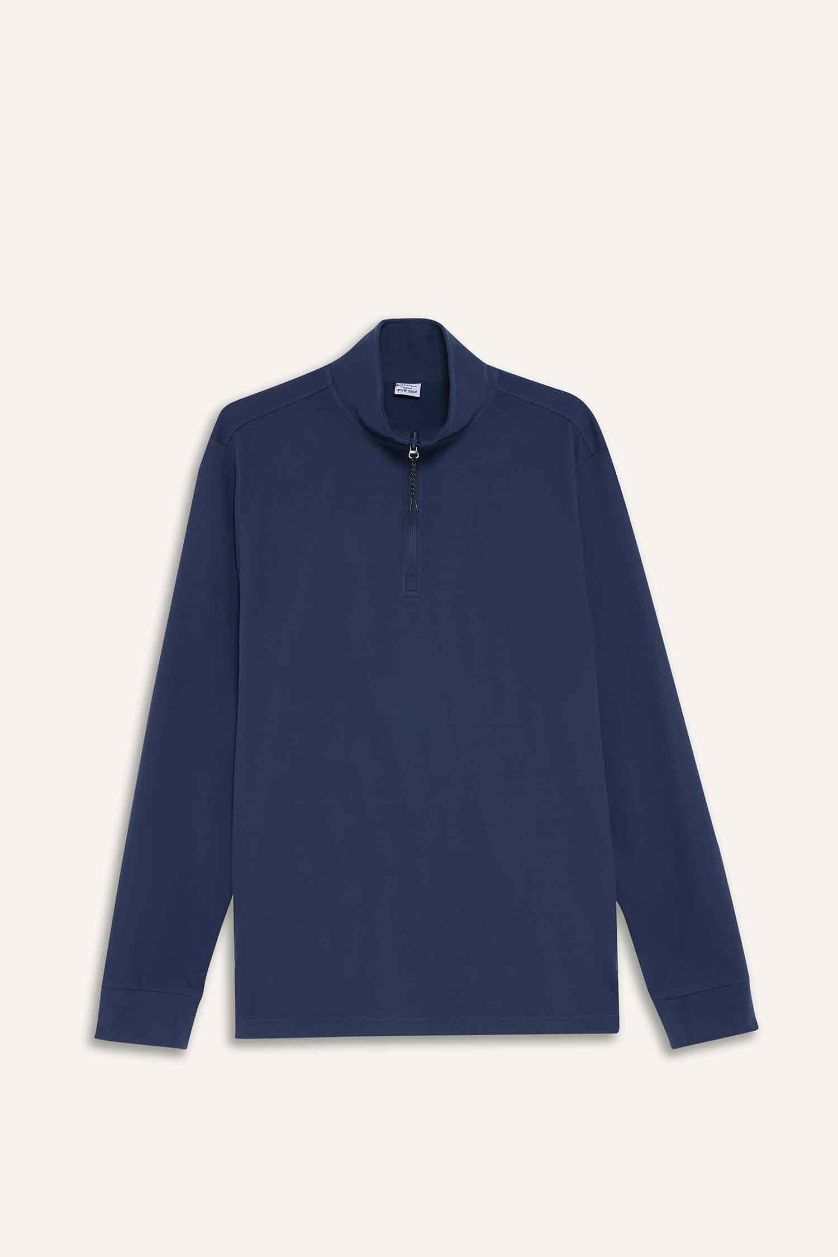 Erkek Lacivert Standart Fit Dik Yaka Yarım Fermuarlı Polar Sporcu Sweatshirt