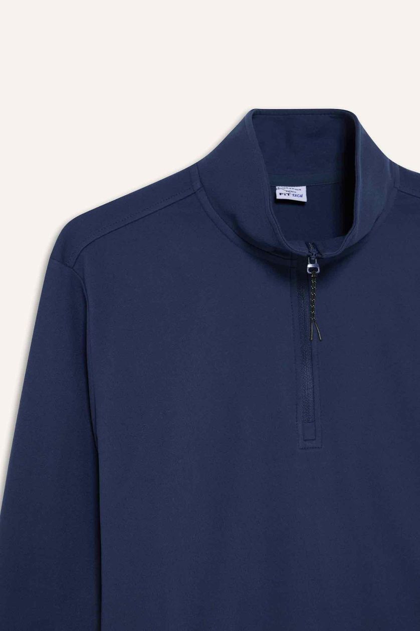 Erkek Lacivert Standart Fit Dik Yaka Yarım Fermuarlı Polar Sporcu Sweatshirt