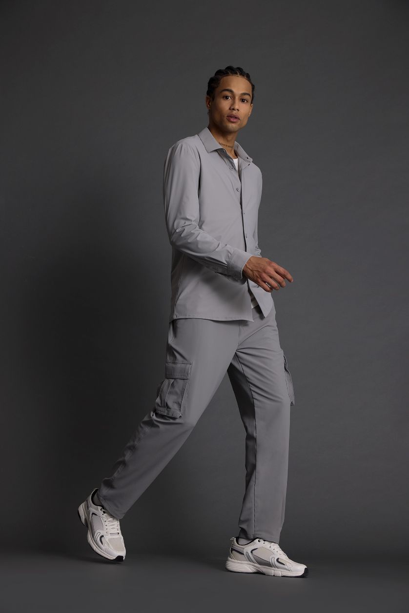 Erkek Gri Standart Fit Kargo Cepli Standart Paça Dokuma Sporcu Jogger