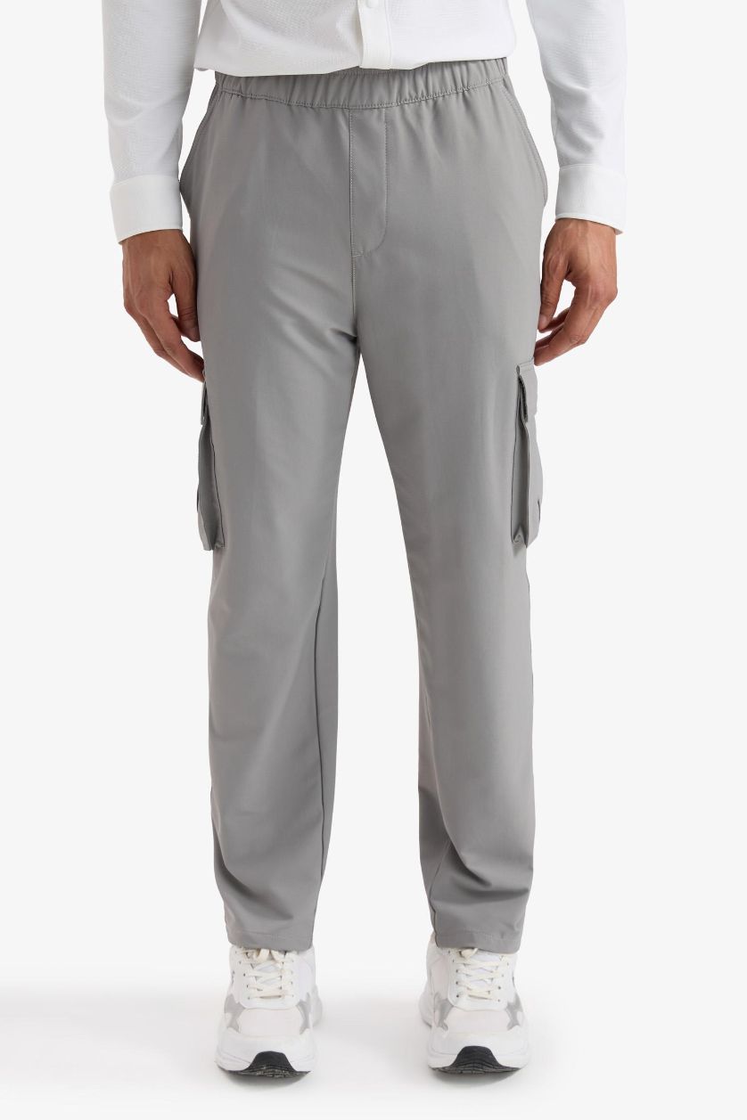 Erkek Gri Standart Fit Kargo Cepli Standart Paça Dokuma Sporcu Jogger